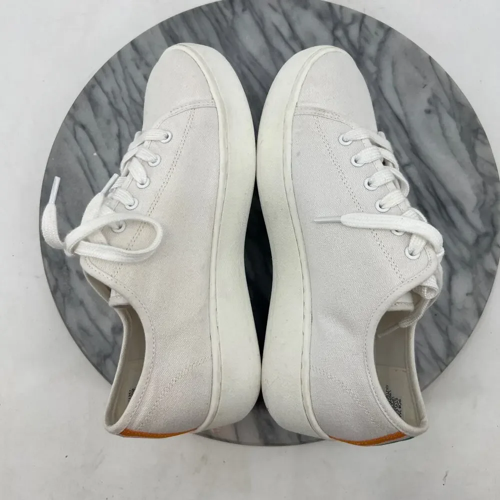 J Crew‎ Womens 6 Sneakers White Canvas Platform Low Top Lace Up Casual Shoes
